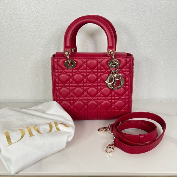 Dior Red Medium Lady Dior Handbag - Picture 9 of 9